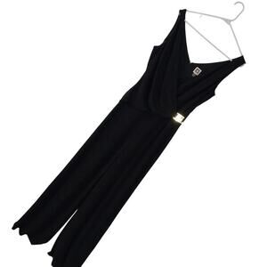 NWOT! ANNE KLEIN! GOLD LOGO WAIST BLACK DRAPEY STRETCH ONESIE, JUMPSUIT! SZ 10